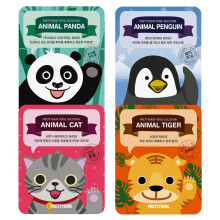 PRETTYSKIN Animal Character -naamiopakkaus (4 arkkia) - Panda Penguin Cat Tiger -mallit kosteuttavaan, kiinteyttvn ja rauhoittavaan ihonhoitoon
