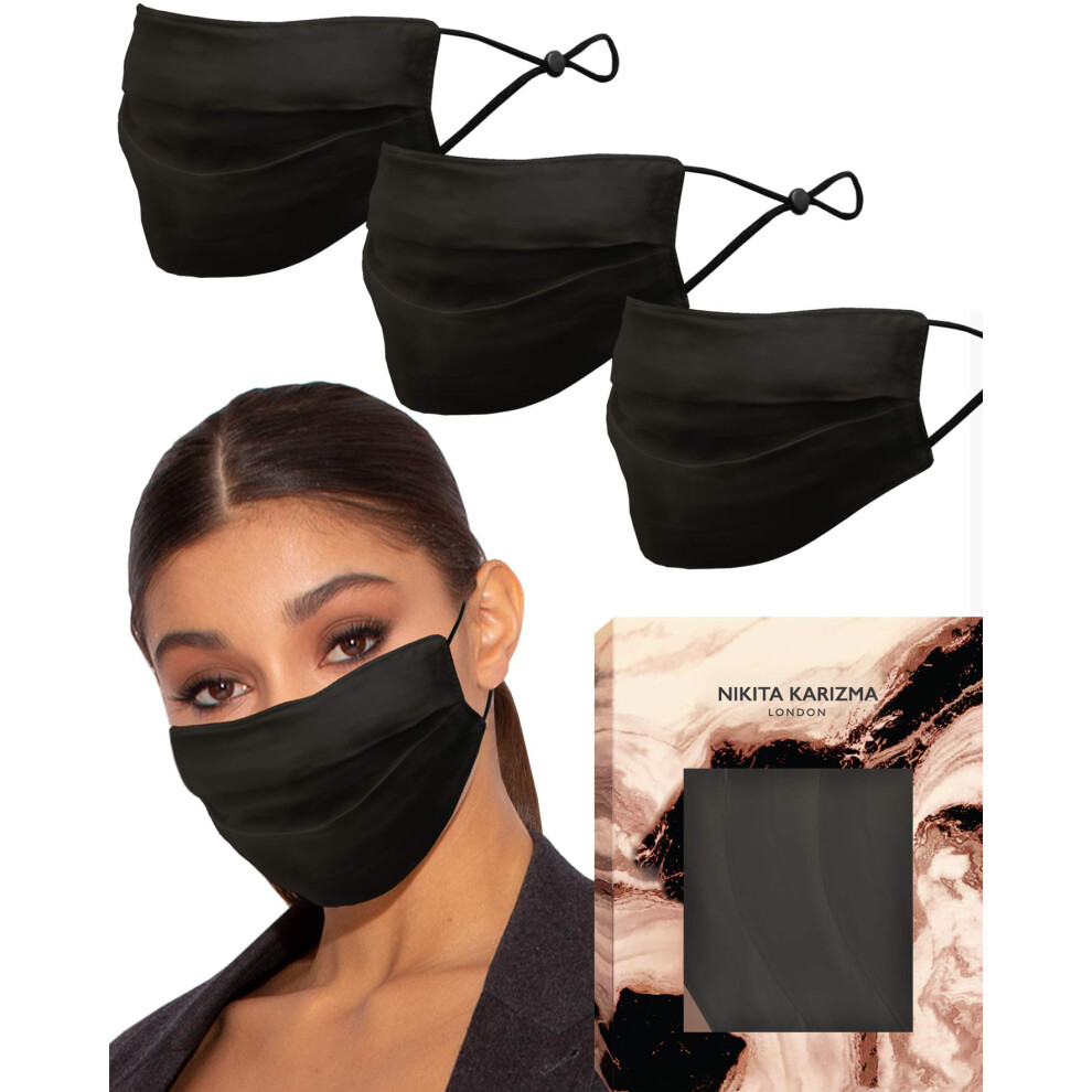 Karizma Black Beverly Hills Silk Face Mask 3 Pack Collection. Fashionable Designer Face Mask For Women. Washable Fabric Face Mask Reusable Facema