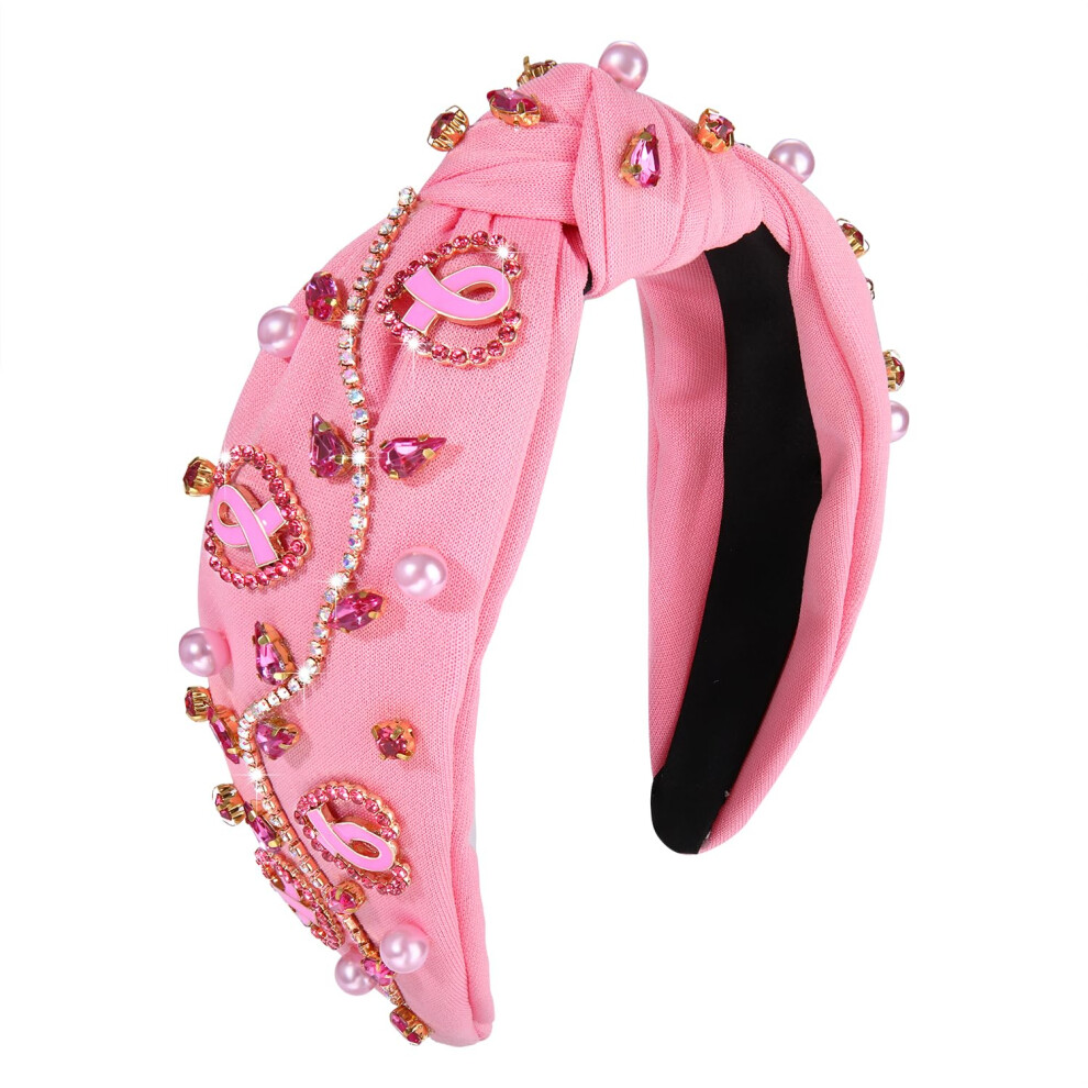 Bodierier Cancer Cancer Awareness Baschette Per Le Donne Assetto Ingioiellato Crystal Knoted Heart Heart Ribbon Rosa Cancro Sopravvissuto Per Capelli
