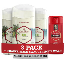 Old Spice Herren-Deodorant, aluminiumfrei, Fiji mit Palme, 3 oz (3er-Pack) mit Swagger Body Wash in Reisegre
