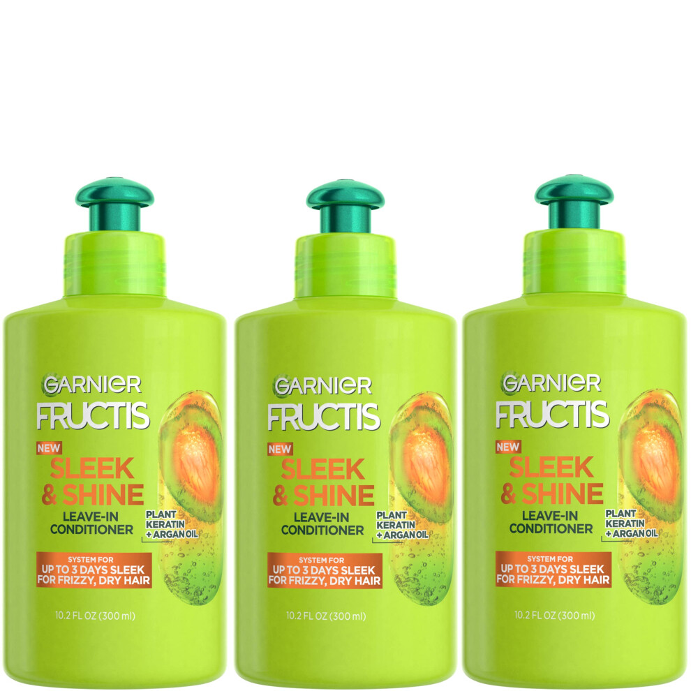 Garnier Fructis Sleek And Shine Intensely Smooth Leave-In Conditioning 10.2 Ounce (Pack Of 3) (Packaging May Vary) Cream