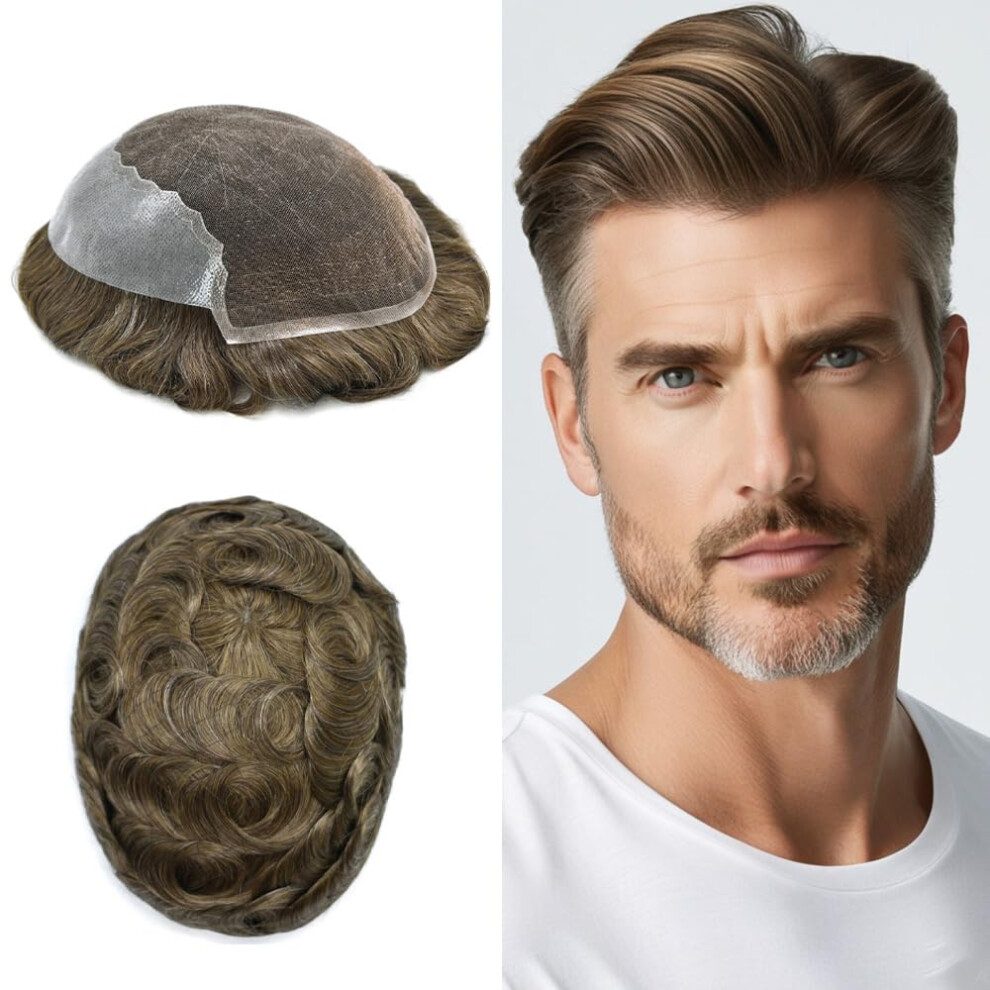 Unisex Toupee For Men French Lace Front Mens Toupee Human Hair System For Men Hair Piece Swiss Lace With Skin Pu Hairpieces For Men Hair Units 8""""X10""""