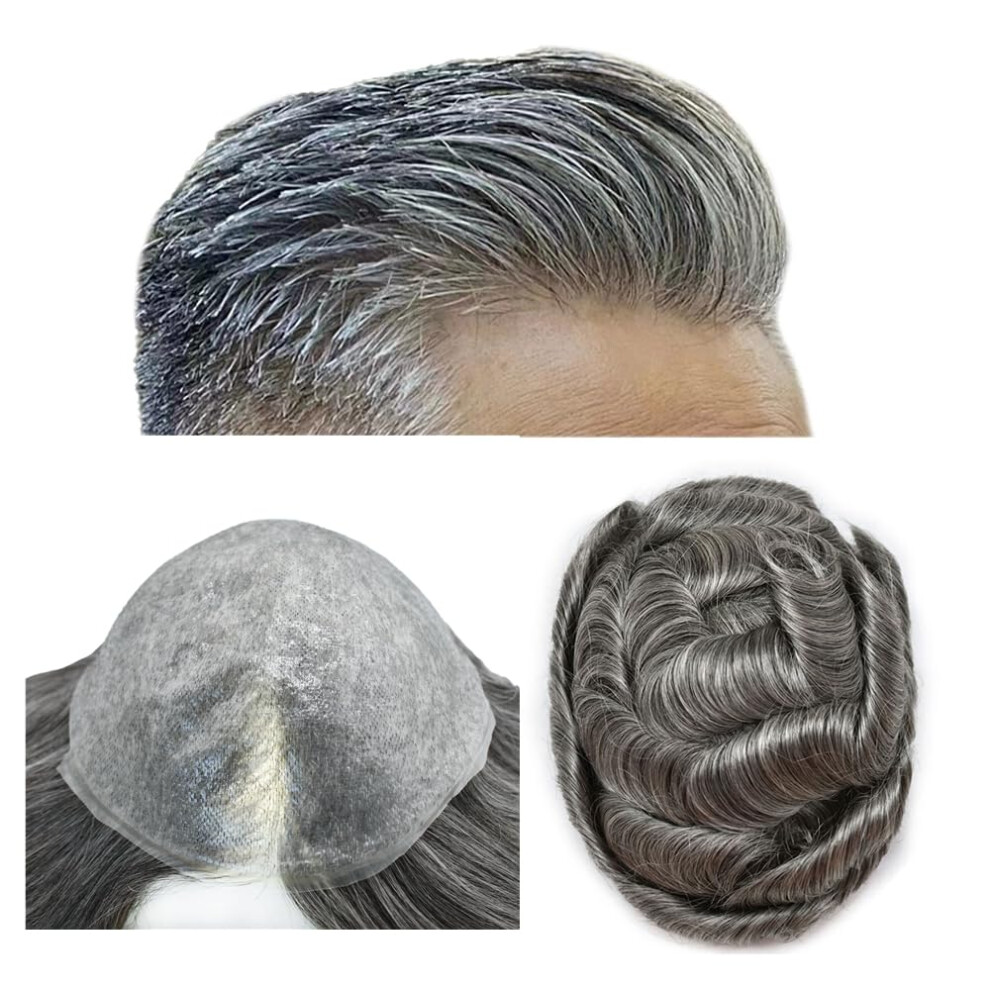 Unisex Toupee For Men Hair Pieces 0.06Mm Thin Skin V-Looped Natural Hairline Human Hair Systems 8X10"""" Invisible Male Hairpiece Mens Hair Replacement 90
