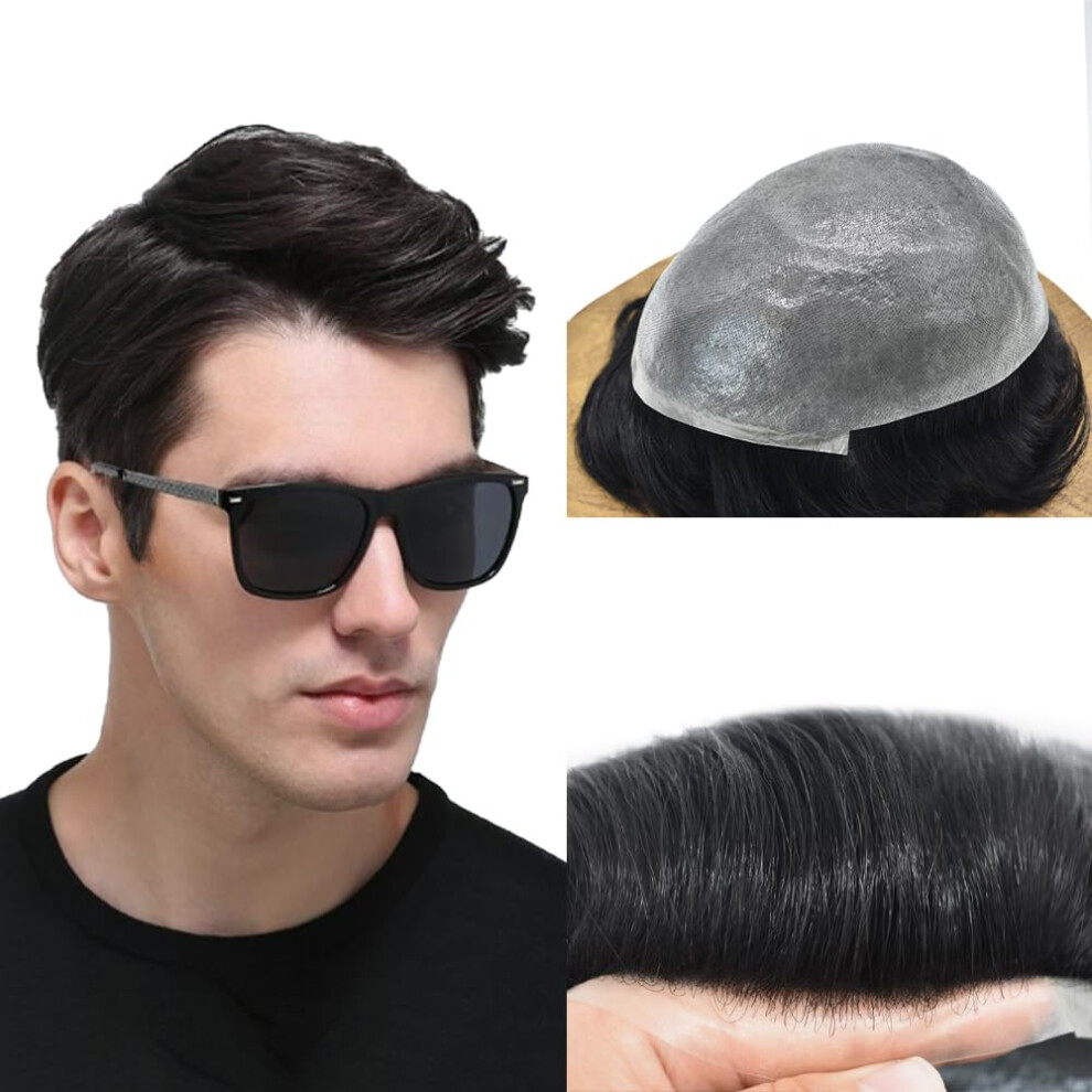 Toupee for Men Hairpieces 0.04mm Ultra Thin Skin Mens Toupee Invisible V-Loop Men Hair Replacement System European Human Hair Piece (8X10""""-100%