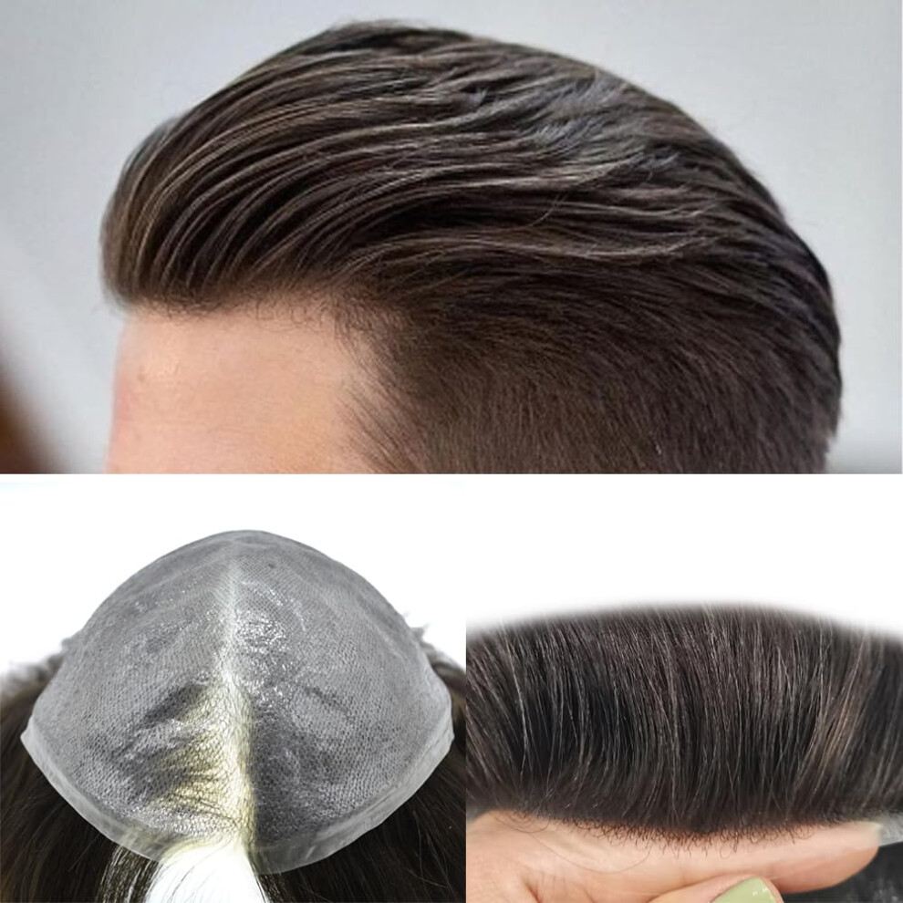 Lyrical Hair Unisex Toupee For Men Ultra Thin Skin V-Looped Mens Toupee Full Poly Pu Human Hairpiece Wig System Protesis Capilar Para Hombre 8""""X10""""-80