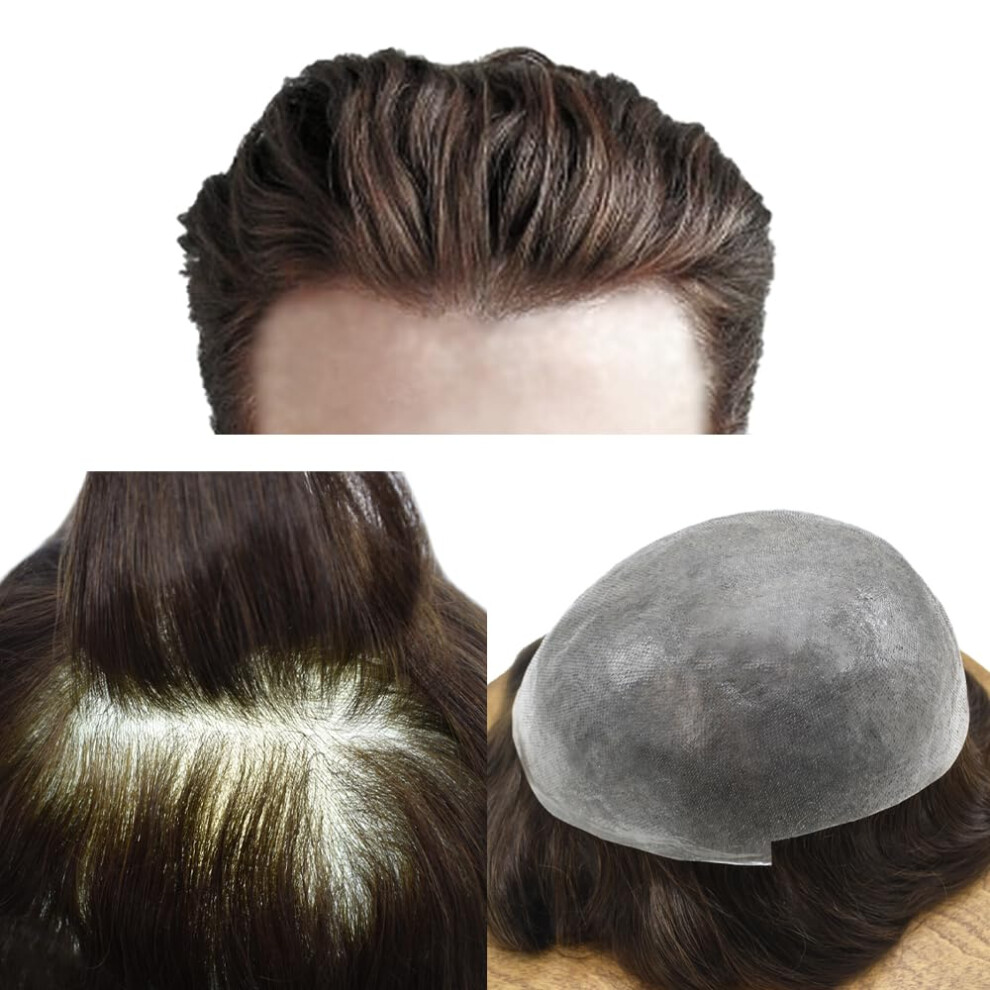Lyrical Hair Unisex Toupee For Men Ultra Thin Skin V-Looped Mens Toupee Full Poly Pu Human Hairpiece Wig System Protesis Capilar Para Hombre 8""""X10""""-80