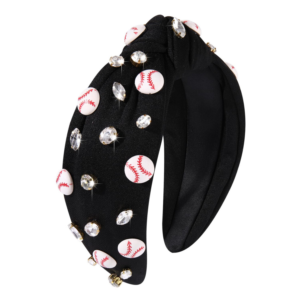 Boderier Unisex Game Day Knotted Headband For Women - Bejeweled Sports Hairband With Crystal Embellishments - Wide Top Knot - Game Day Accessories & Gif