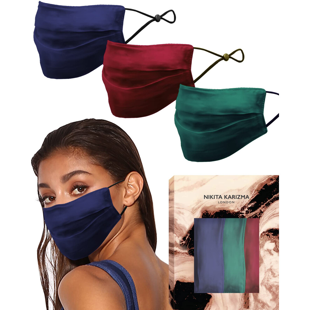 Karizma Beverly Hills Silk Face Mask 3 Pack. Jewel Tones Fashionable Designer Face Mask For Women. Washable Fabric Face Mask Reusable Facemask. R