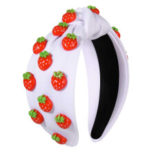 VOGUEKNOCK Fruit -päänauhat naisille tytöille Trooppinen mansikka solmittu pääpanta Summer Beach -päähineet Hiustarvikkeet (mansikka-valkoinen)
