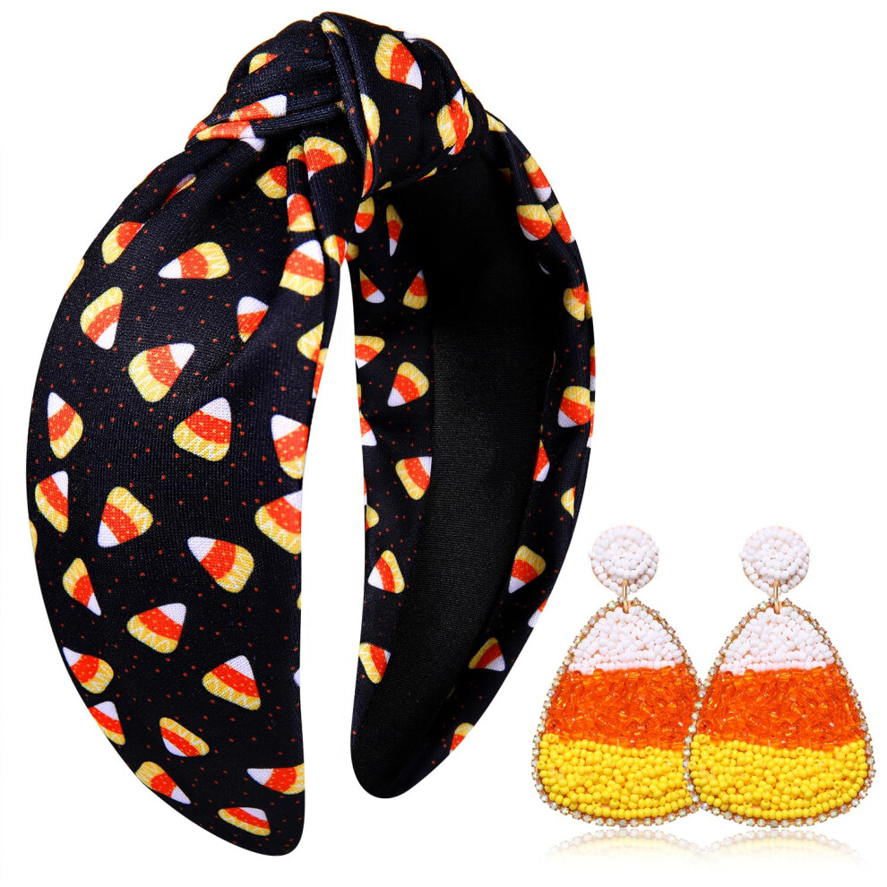 Bandeau Yahpern Halloween Pour Les Femmes Halloween Accessoires Spooky Ghost Pumpkin Candy Corn Notted Band Gothic Top Knot Bandons Halloween O-image