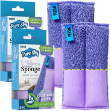 Pure-Sky Ultra Microfiber Cleaning Sponge - 2-in1  Combination for Glass and Multipurpose - JUST ADD Water No Detergents Needed - Use for Windows