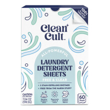 Feuilles de dtergent linge CleanCult - Bote refermable - 3 enzymes de combat de taches - sans parfum - 60 charges - sans produits chimiques r