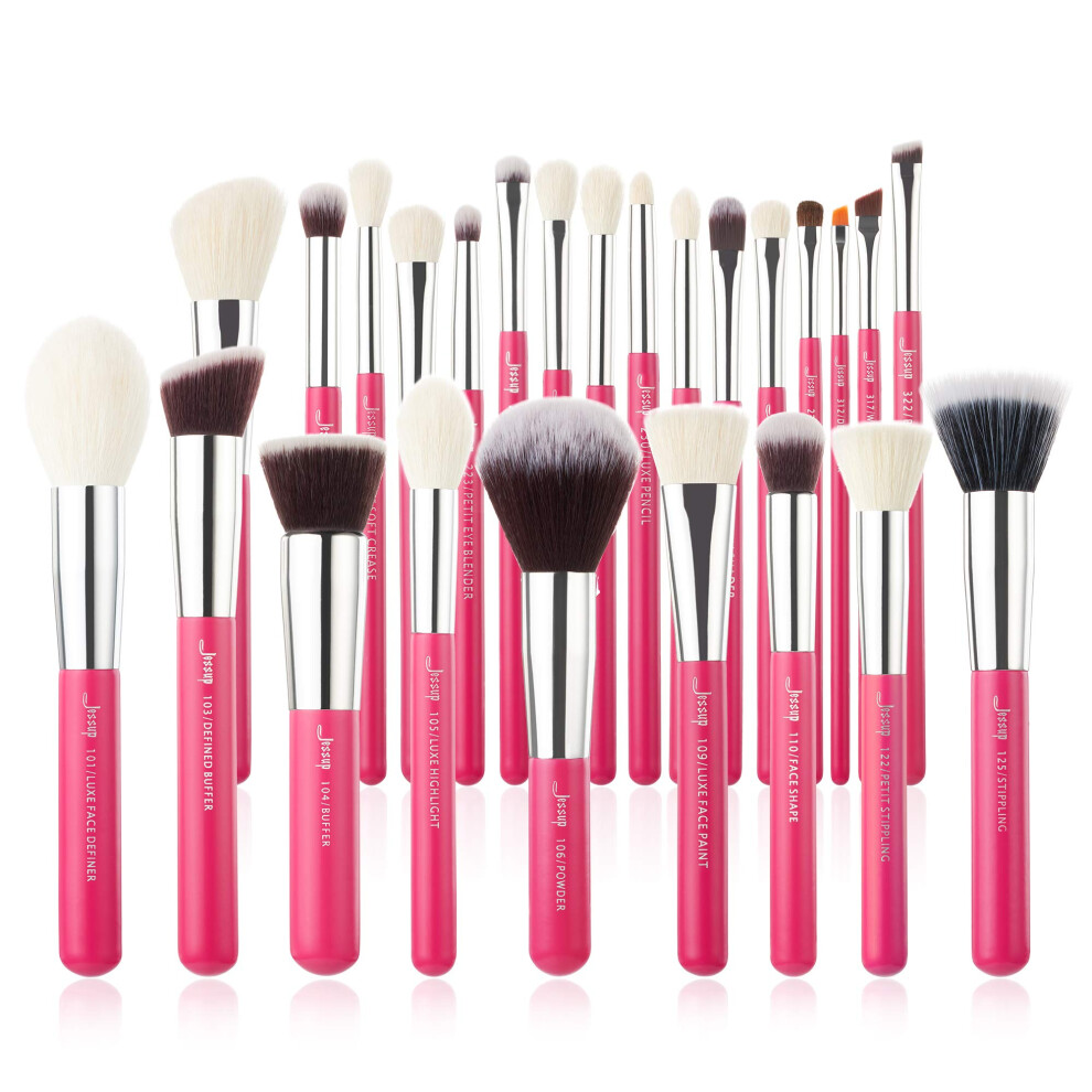 Jessup Brand 25Pcs Professional Makeup Brush Set Beauty Cosmetic Foundation Powder Blusher Eye Shadow Blending Concealer Highlight Natural-Synthe