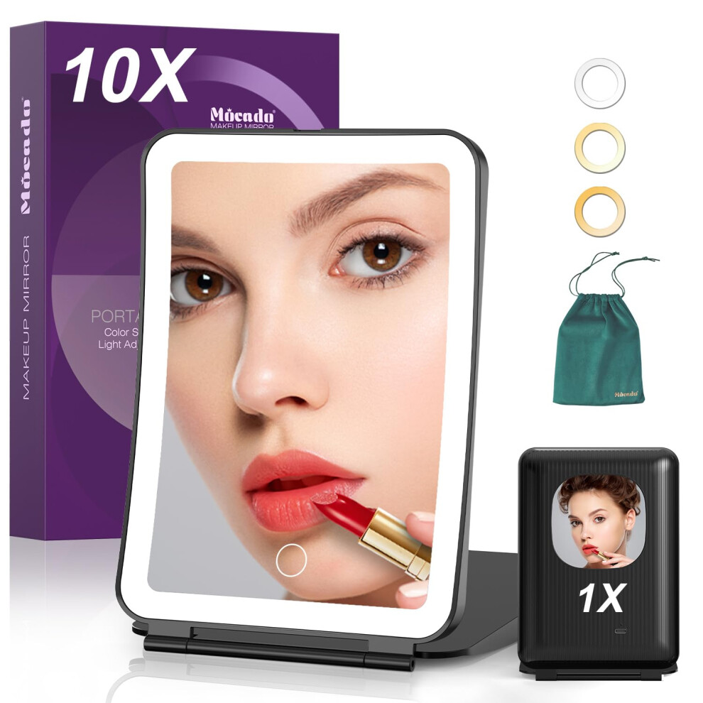 Mocado Light Travel Makeup Mirror With 1X/10X Magnifying Mirror With 3 Colors Ed Magnifying Mirror 2000Mah Rechargeable Ed Mak