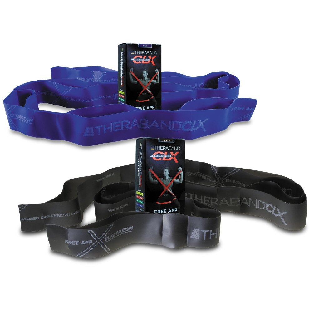 THERABAND CLX Resistance Band with Loops  2 Pack Fitness Band for Home Exercise Workouts  Portable Workout  Great for Athletes  5 Consecutive Loo