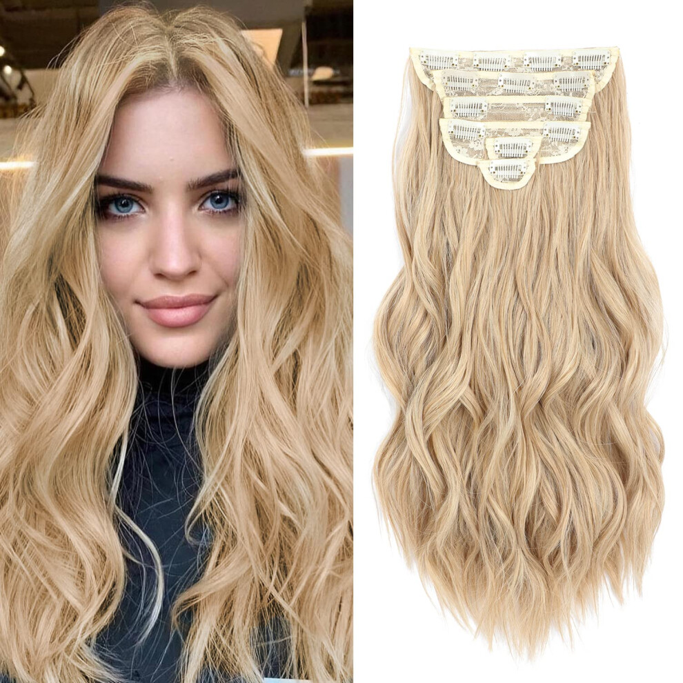 Fliace Clip In Hair Extensions 6 Pcs Natural & Blends Well Hair Extensions Long Wavy Hairpieces(20Inch 6Pcs Light Brown Mix Blonde)