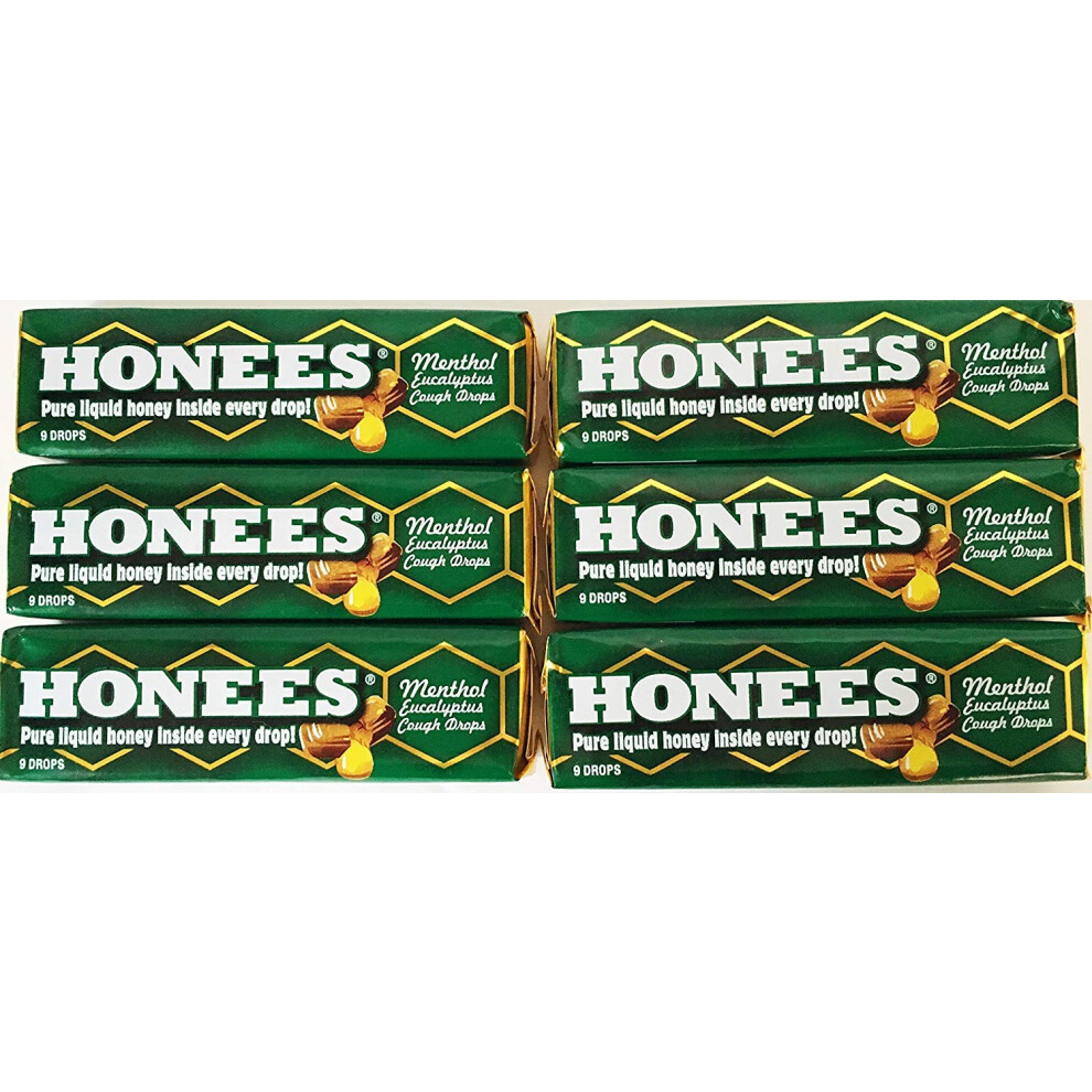 Honees Filled Menthol Cough Drops Honey Menthol & Eucalyptus Cough Drops- Natural Sore Throat Relief - Nothing Artificial -Throat Lozenges Non