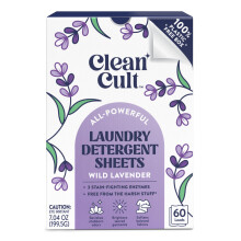 Feuilles de dtergent linge CleanCult - Bote refermable - 3 enzymes de combat de taches - lavande sauvage - 60 charges - sans produits chimiqu