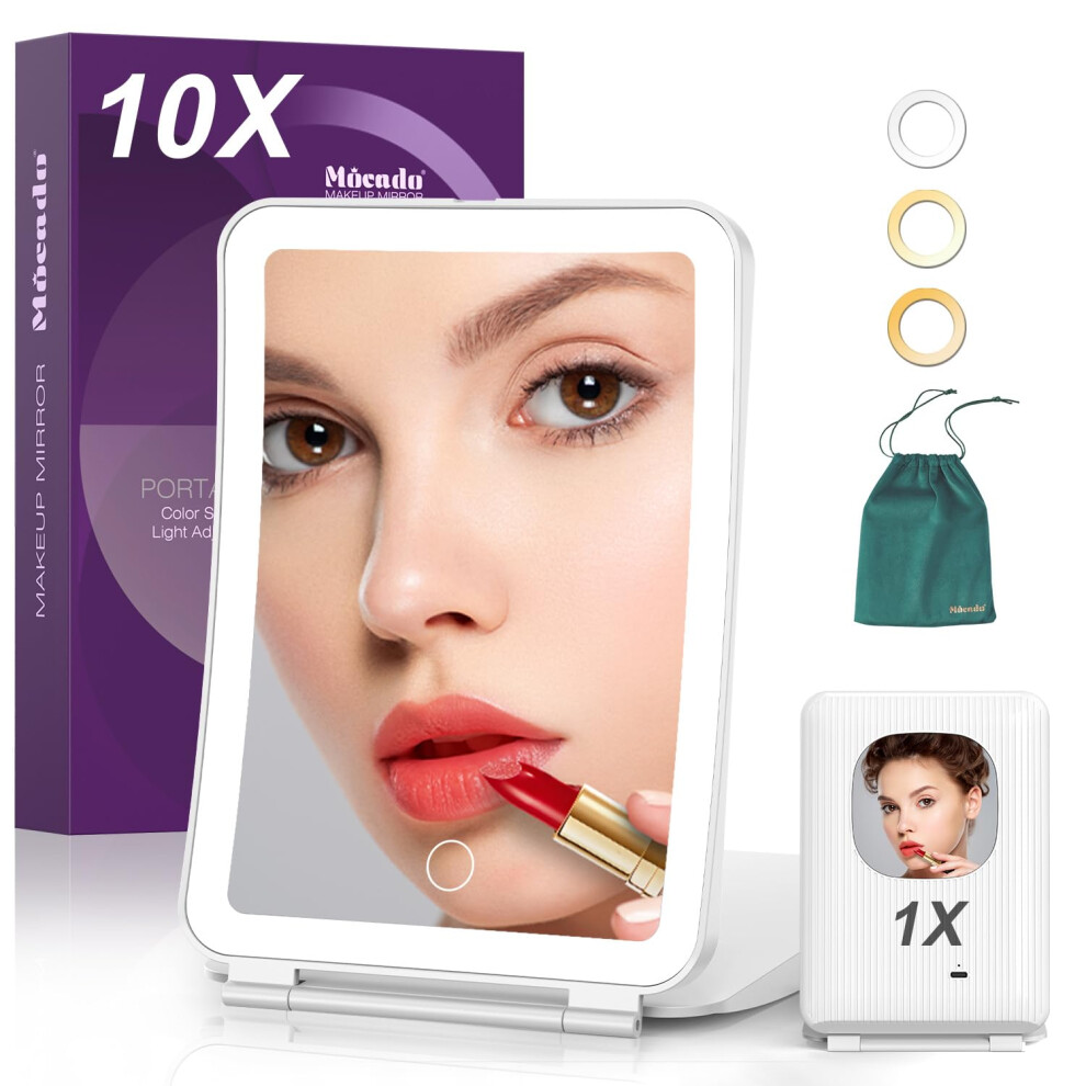 Mocado Light Travel Makeup Mirror With 1X/10X Magnifying Mirror With 3 Colors Ed Magnifying Mirror 2000Mah Rechargeable Ed Mak