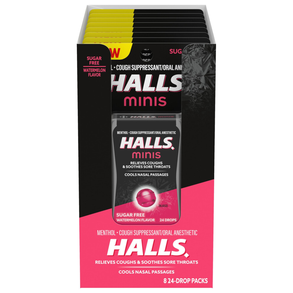 Halls Minis Wassermelonengeschmack, Zuckerfreie Hustenbonbons, 8 Packungen Mit Je 24 Bonbons (Insgesamt 192 Bonbons)-image