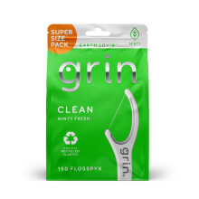 GRIN Clean Flosspyx, Flosspick, 150 Stuks, Tandflossers, Muntsmaak, Gerecycled Plastic, Sterke Floss