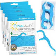 Trueocity Dental Flossers Brstevalg 4-pak med rejseetui (200 i alt) Tandtrd glider nemt mellem tnderne Flosser hjlper med at forhindre huller