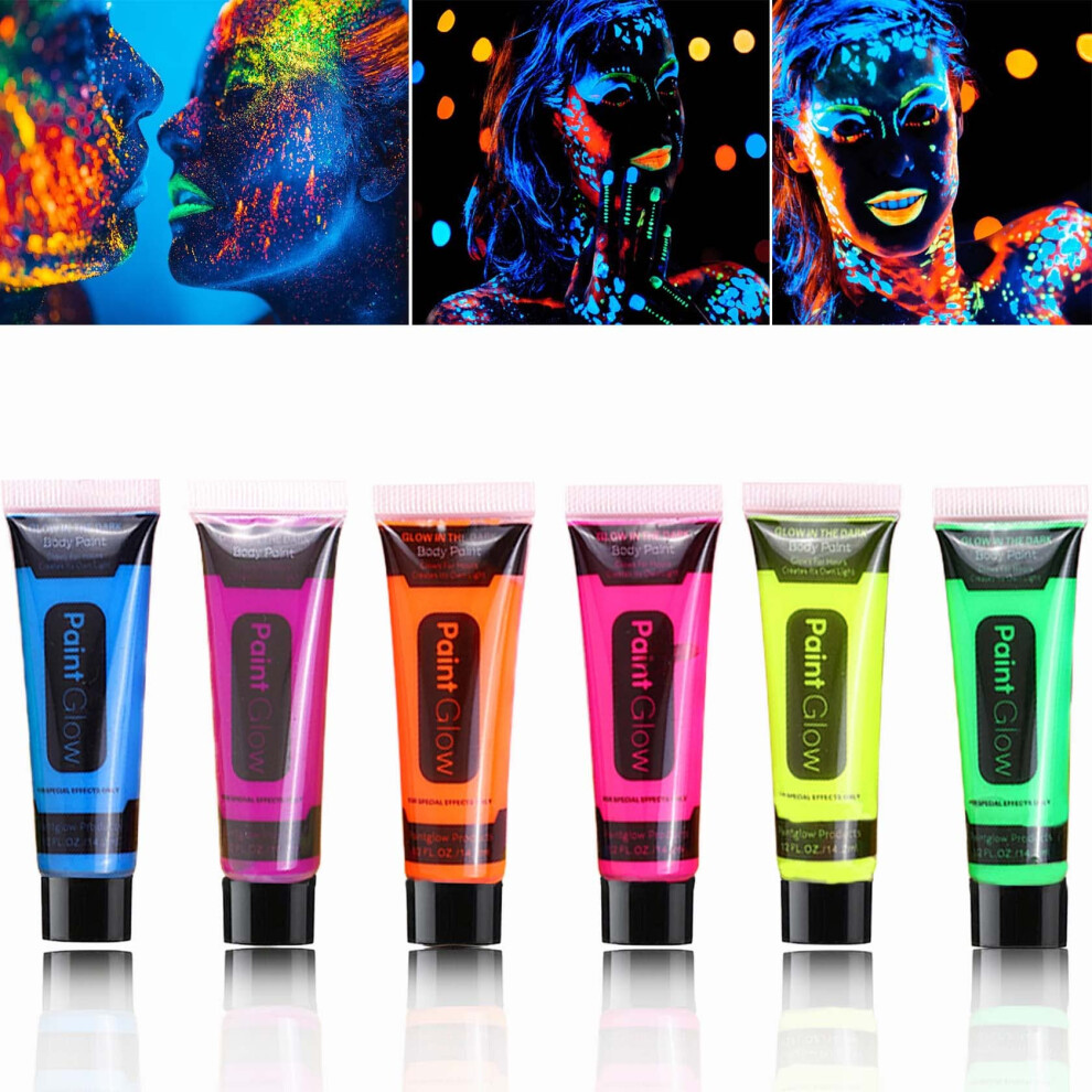 Bkpplzp 12 Pcs Glow In The Dark Face Body Paint Blacklight Neon Face & Body Paints Easily Cleanable Face & Body Paint Set Neon Body Makeup Glow In The Da