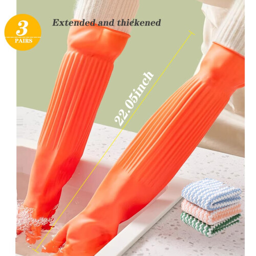 Vsootal 3 pares de luvas de cozinha extra longas para uso domstico para lavar pratos Luvas de limpeza de borracha de 20,05 polegadas Luvas de l 1