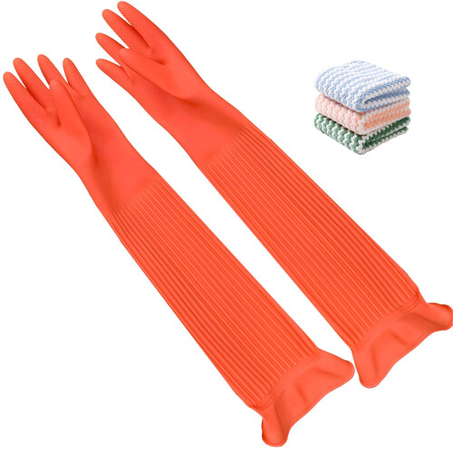 Vsootal 3 pares de luvas de cozinha extra longas para uso domstico para lavar pratos Luvas de limpeza de borracha de 20,05 polegadas Luvas de l