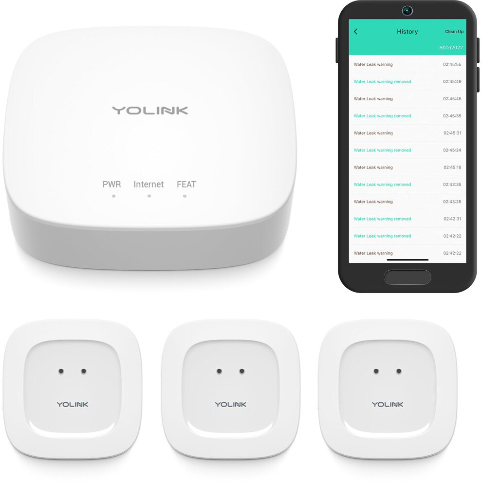 Yolink Smart Home Starter Kit: Hub & 3-Pack Water Leak Sensor 1 Lora Up To 1/4 Mile Open-Air Range Sms/Text Email & Push Notifications W/Alex 850024791923