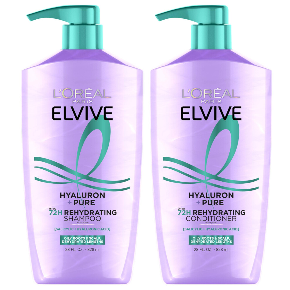 New L’oréal Paris L'oreal Paris Elvive Hyaluron + Pure Shampoo And Conditioner Set Clarifying Shampoo And Rehydrating Conditioner With Salicylic Acid And Hyaluron 0071249702284