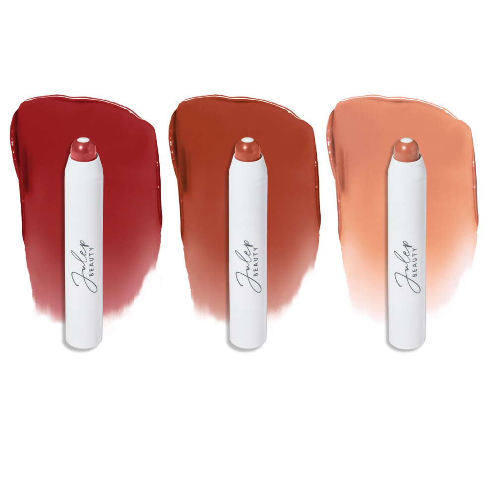 Julep Cream,Brown Its Balm Moisturizing Lip Color Trio - Brandy Wine Brown Sugar Almond Nude - Hydrating Lip Crayon Set - Vegan & Cruelty-Free