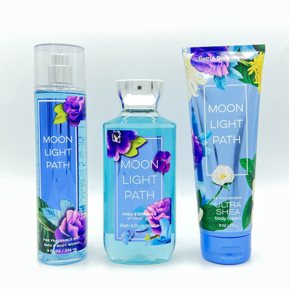 Bath & Body Works Cream Moonlight Path Body Set - Shower Gel 10 Fl Oz Fine Fragrance Mist 8 Fl Oz & Body 8 Fl Oz