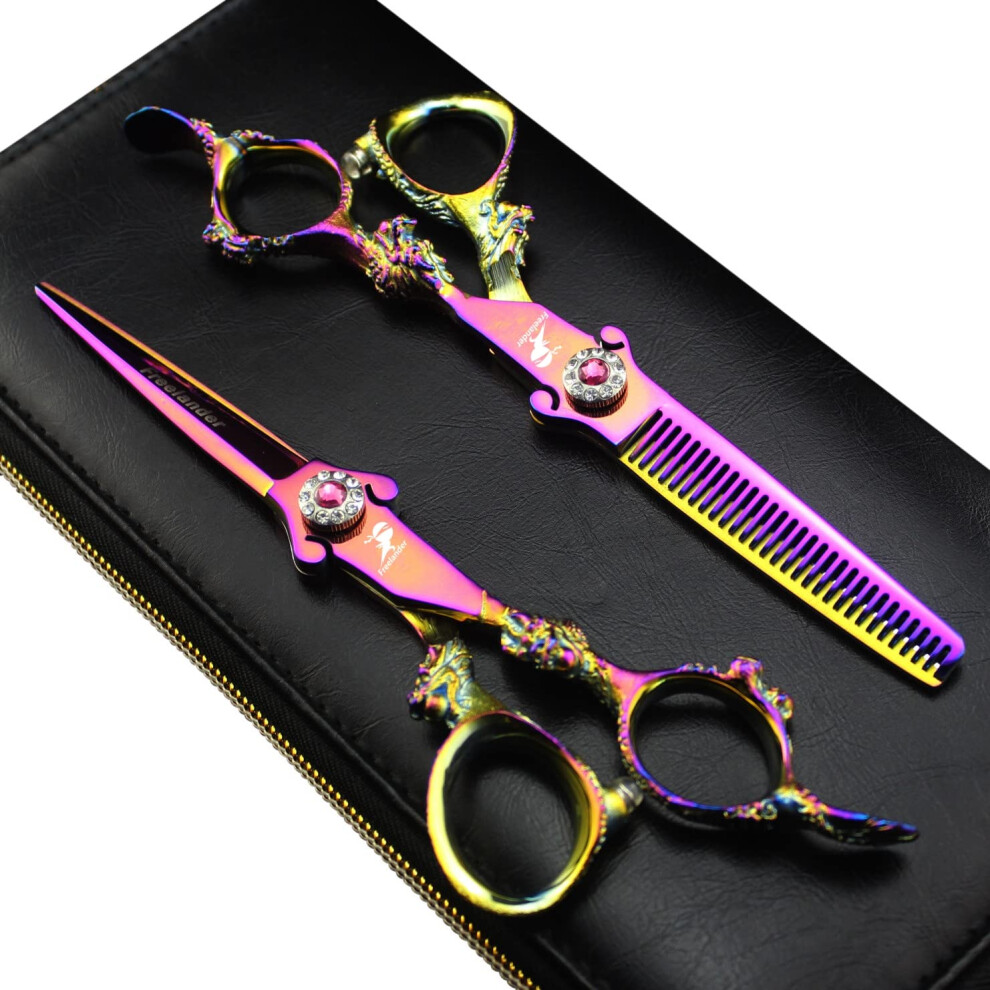 Rococo 6.0"""" Professional Japan 440C Hair Cutting Shears - Salon Hair Blending/Thinning/Texturizing Scissor For Barber Or Home Use
