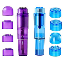 Gajoin Mini Portable Small Vibrating Massage Body Tool 4 Heads Massager Pocket Toy for Women Neck Shoulder Face Back Foot Muscles (Purple and Blu