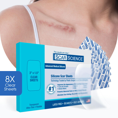 ScarScience Medicinsk silikon ärrplåster, små 3" vattenresistenta silikonremsor för kirurgiska ärr 1