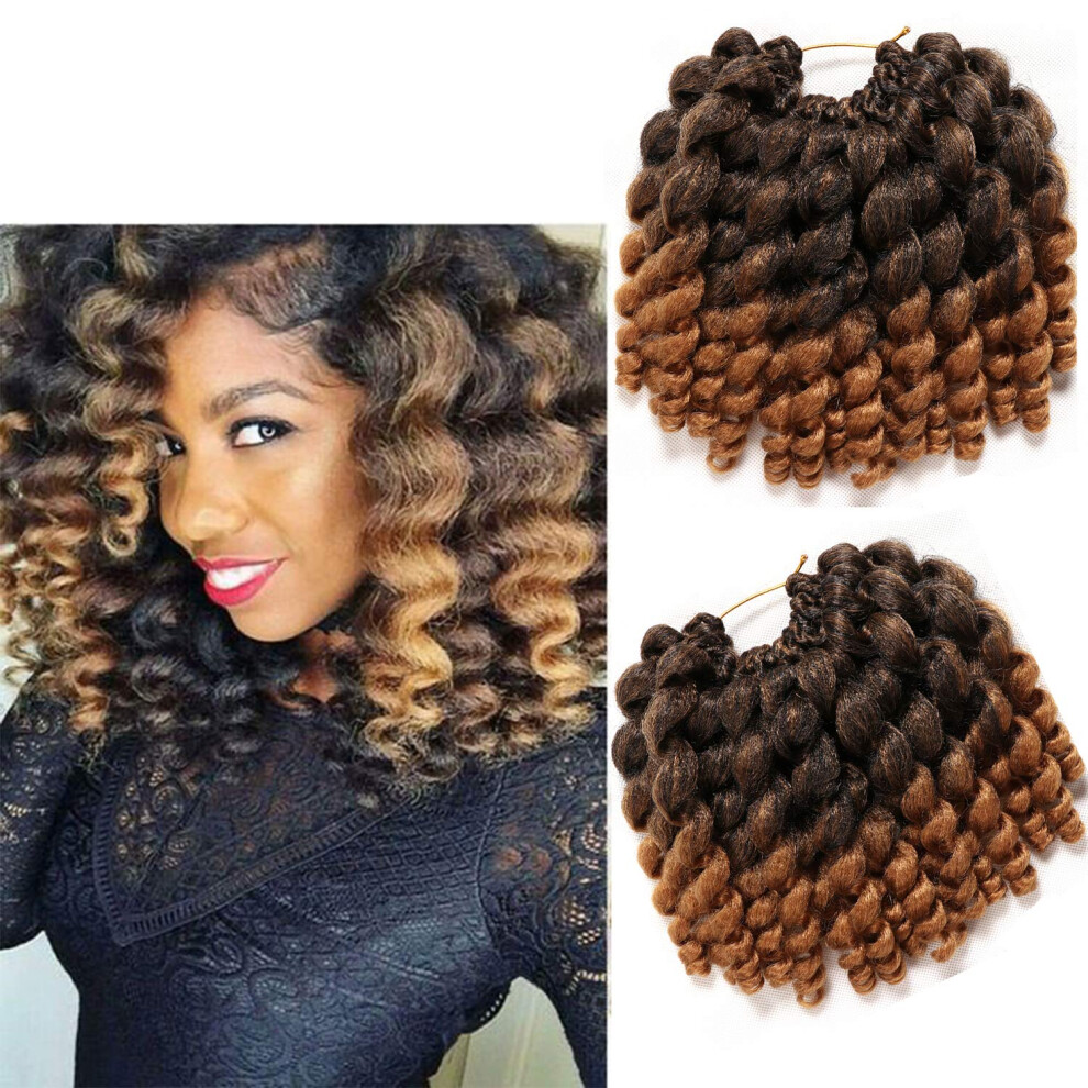 Kenkenten Unisex Black 8 Inch Jamaican Bounce Crochet Hair 22 Strands Jumpy Wand 4 Packs Curly Crochet Hair For Women (8 Inch 4 Packs T1b-27#)