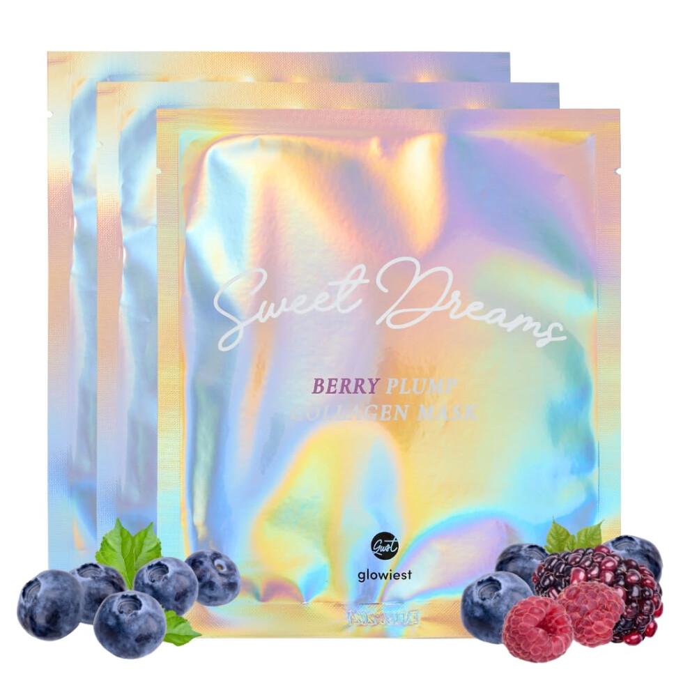 Glowiest Sweet Dreams Berry Plump Collagen Mask Set Of 3 Lifting & Hydrating Face Collagen Jelly Mask 79% Collagen Elastin Hyaluronic Acids