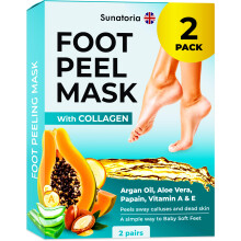 SUNATORIA Voetpeelingmasker (2 stuks) Dermatologisch getest voetmasker voor droge, gebarsten voeten Dode huid Voet eeltverwijderaar Hiel en behan