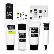 coxir STARTOVAC SADA KOLAGENU CERN NEK l Opravy a zpevnen | Black-3-Complex: Black Rice Bean Sesame Snail Mucin Collagen CLEANSER+TONER+SERUM+KR