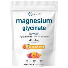 Polvo de glicinato de magnesio para dormir y relajacin 12 oz (56 porciones) | 400 mg de glicinato de magnesio altamente biodisponible | Muscle Bones