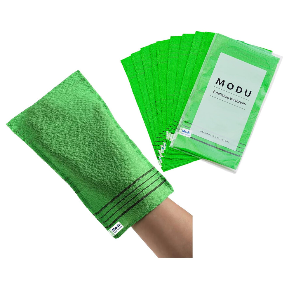 Modu Green 10 Pcs Korean Exfoliating Mitt Bath Washcloth 9.1 X 6 In-Asian Italy Towel (Large 10 Pcs )