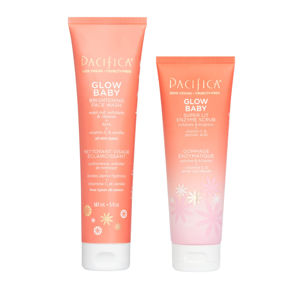 Pacifica Beauty Glow Baby Brightening Face Wash & Enzyme Face Scrub Set  Skincare  Vitamin C  Glycolic Acid  Vitamin E  Facial Cleanser  Exfoliat