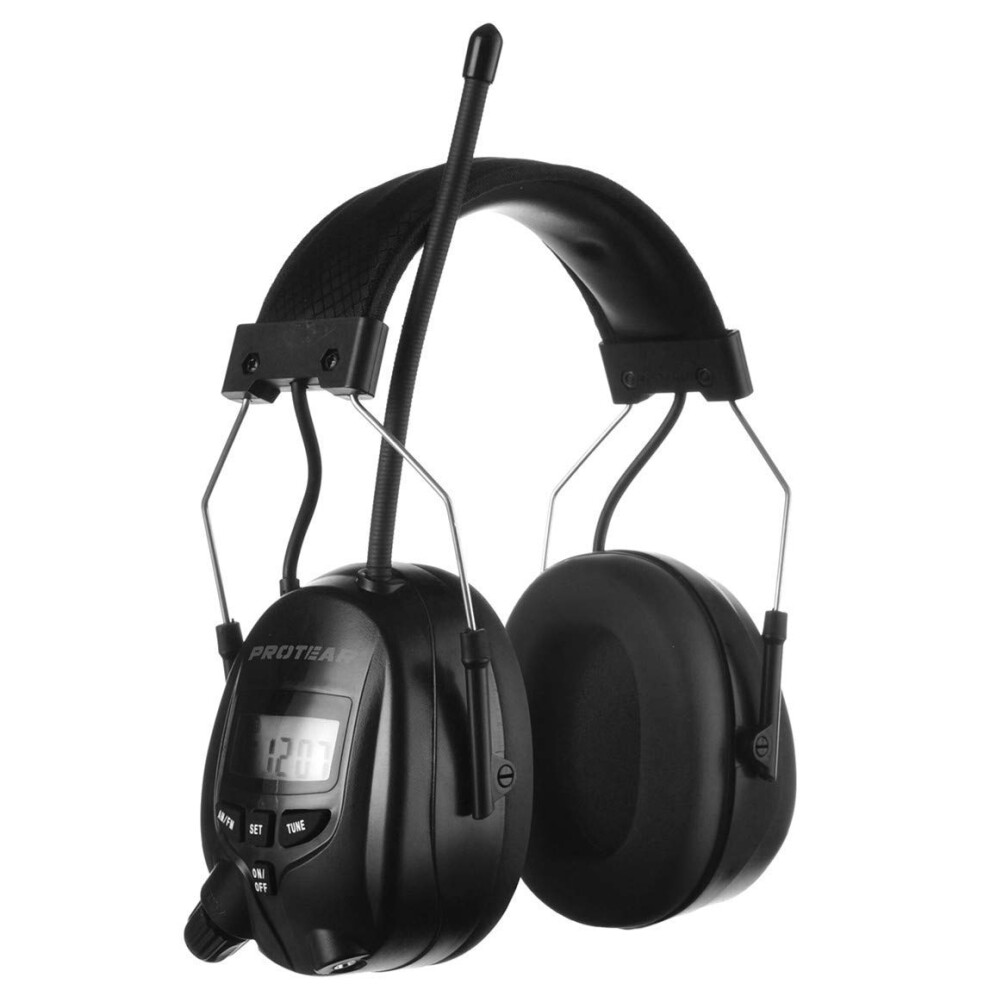 Protear Digital Am Fm Radio Headphones, Ear Protection Noise Reduction Earmuffs, 25Db Nrr Hearing Protectors For Lawn Mowing And Landscaping(Black) 087295172223