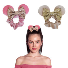 Styla Hair 2pk Velvet Scrunchies naisille - Sparkle Sequins -hiusnauhat Pony Tail Mikin korville (Pink Ivory)
