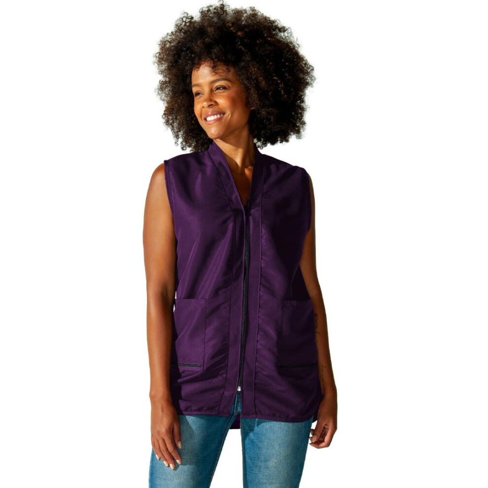 Betty Dain Professional Zip Front Salon Stylist Vest V-Neck Iridescent Fabric Adjustable Belt Two Lower Pockets With Zippered Bottoms Lightw