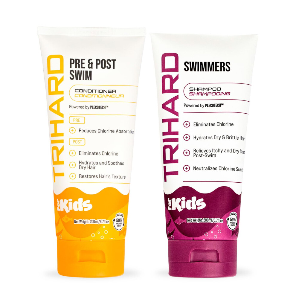 Trihard Kids Swim Shampoo & Conditioner Kit - Chlorine-Free Hair Care | Removes Chlorine & Saltwater Hydrates Dry Hair Safe For All Hair Types