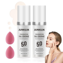 2-teilige farbwechselnde Grundierung mit Lichtschutzfaktor 50 +++ Feuchtigkeitsspendendes flssiges Grundierungs-Make-up-Set mit 2 Make-up-Schwmmen,