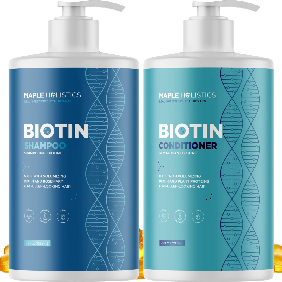 Maple Holistics Volumizing Biotin Shampoo And Conditioner Set - Sulfate Free Shampoo And Conditioner For Dry Damaged Hair Care - Thinning Hair Shampoo And Conditioner