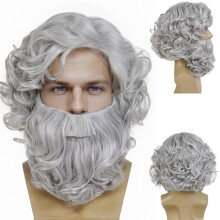 GNIMEGIL Zauberer Bart und Percke Sets Kurze graue alte Mann lockige Percke Kostmzubehr Zeus Cosplay Anzug grau fr Mnner Frauen Karneval Weihna